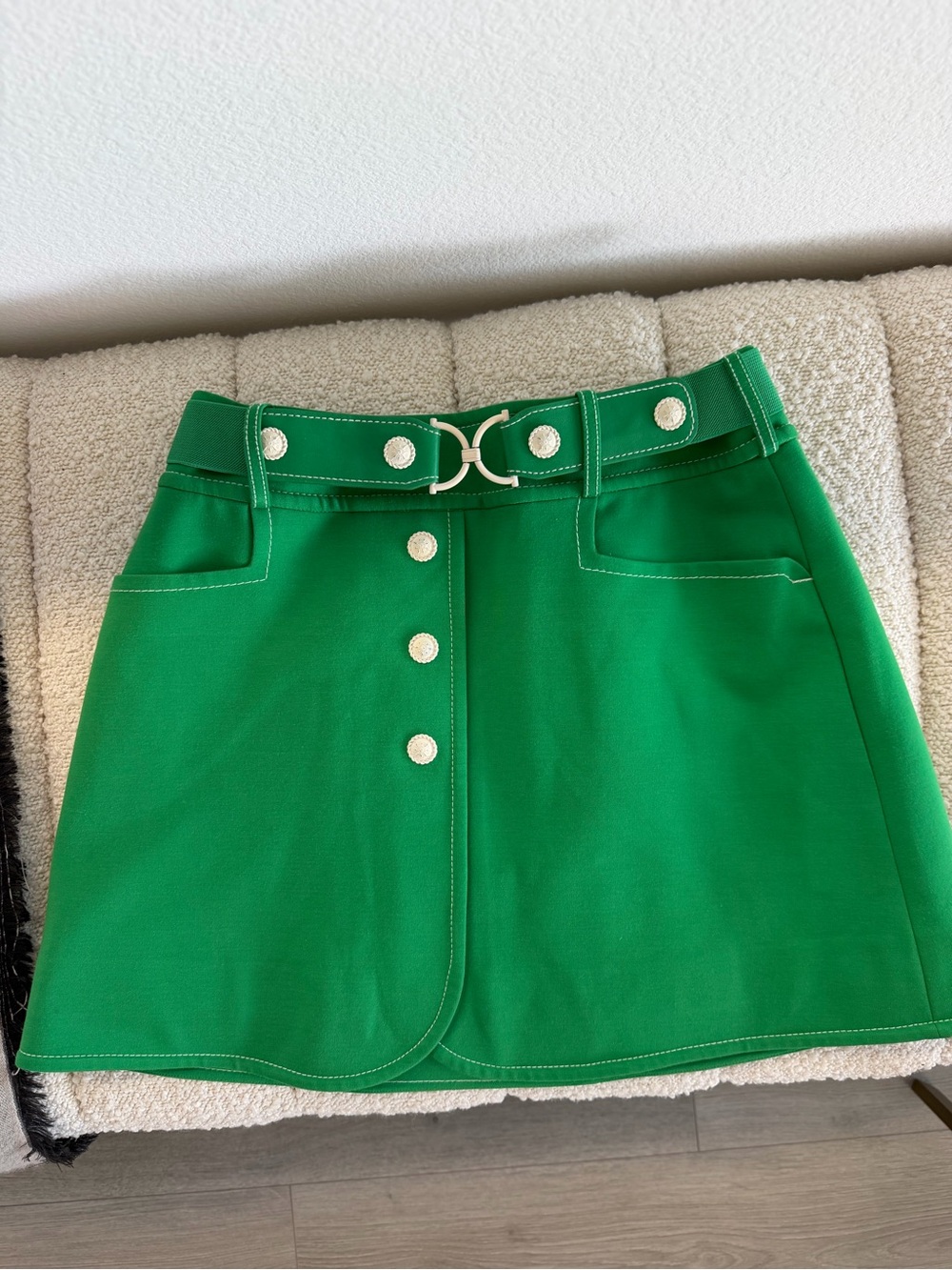 Zimmermann Green Button-Front Mini Skirt with Decorative Buckle